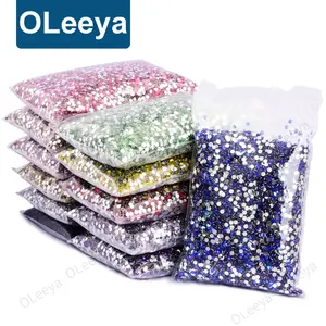 Oleeya – vente en gros d'usine, fond argenté ss6-ss30, emballage en vrac, pierres en résine Non Hotfix, strass en résine pour l'artisanat DIY.