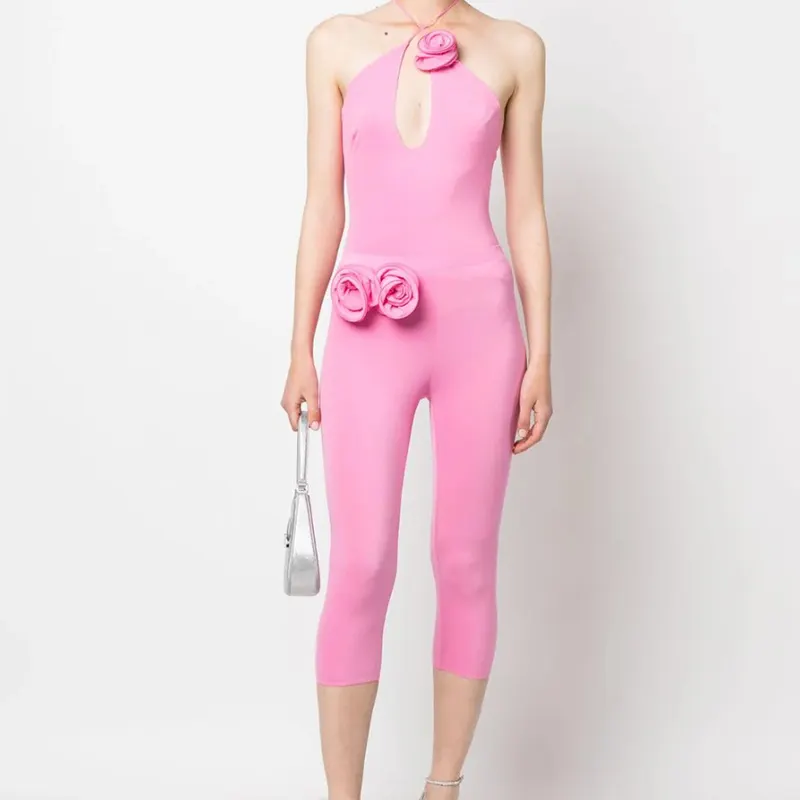 Designer 2023 fashion new women's jersey three-dimensional flower decoration cropped leggings