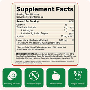 Melena De León Suplemento de hongos Gomitas para la inmunidad humana Soporte de enfoque cerebral Suplemento dietético Cerebro natural Gummy con melena - Product Image 3