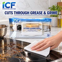 Lingettes de nettoyage pour cuisine OEM/ODM/OBM en non-tissé spunlace, avec couvercle à rabat, pour cuisinière, hotte, comptoir, évier et robinet