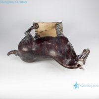 RZLN08-G Antique Grande Poterie Marron Marche Cheval Sculptures Ancienne Maison Décorative Cheval Forme Statues En Céramique Figurines