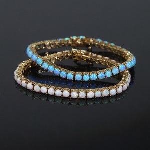 White Blue Fire <strong>Opal</strong> Gemstone Tennis Chain <strong>Necklace</strong> for Women - Product Image 2