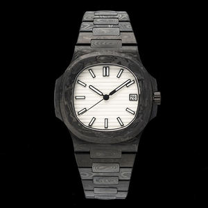 Montre de luxe pour homme en fibre de carbone marbrée, boîtier octogonal de 40 mm, cadran rayé blanc, mouvement automatique, affichage de la date - Product Image 1