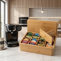 Boîte à thé en bambou à 6 compartiments avec séparateurs amovibles, organiseur polyvalent pour dosettes de café, pour comptoir, nouveau modèle