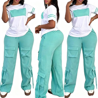 Ensemble deux pièces décontracté pour femme, t-shirt à col rond + pantalon multi-poches, tenue quotidienne tendance, séchage rapide, ensemble haut et bas simple