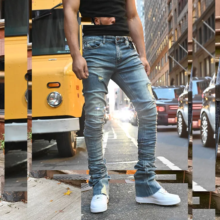DiZNEW Mens Fashion Jeans Vintage Skinny Jeans Men Stacked Denim High Quality Stretch Men Jeans