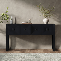 Table console géométrique sculptée avec 3 tiroirs à fermeture amortie, détails de pieds cannelés, table d'entrée pour salon, couloir, noir