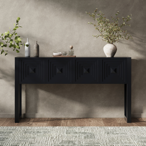 <span class=keywords><strong>Mesa</strong></span> Consola con Diseño Geométrico Tallado, 3 Cajones con Cierre Suave, Detalles de Patas Acanaladas, <span class=keywords><strong>Mesa</strong></span> de Entrada para Sala de Estar o Pasillo, Color Negro - Product Image 2