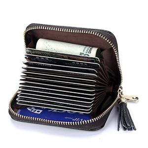 Porte-cartes en cuir de vache véritable pour femmes, porte-monnaie avec blocage RFID, sac à monnaie en cuir véritable, portefeuille à fermeture éclair pour femmes - Product Image 2