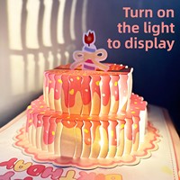 Carte de vœux 3D avec musique et lumière, gâteau d'anniversaire, carte en papier pliée avec enveloppe, vente en gros OEM, cadeau d'anniversaire