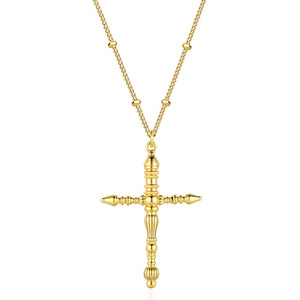 Collana con Ciondolo a Croce Placcata in Oro Giallo, Catena a Maglia in Lega, Gioiello Religioso Cristiano Unisex per Uso Quotidiano - Product Image 1