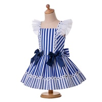 OEM Hot Sale 2021 Pettigirl Kinder kleider 8 Jahre gestreifte blaue Kinder Sommerkleider Spitze süße Mädchen Strand kleider