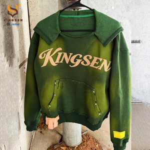 Sweat à capuche streetwear personnalisé 100% coton, délavé à l'acide, style Y2K, coupe ample, effet vieilli, broderie et strass - Product Image 6