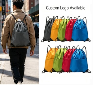 Custom Logo <b>Drawstring</b> Backpack Fashion Diy Printed Gym Bag Durable Nylon Polyester Outdoor Sports Bag for Promotional Gifts - Product Image 1