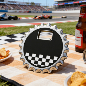 Apribottiglie in Lega di Zinco Personalizzato con Logo, Alta Qualità, Design a Strisce Racing, con Tappo - Product Image 4