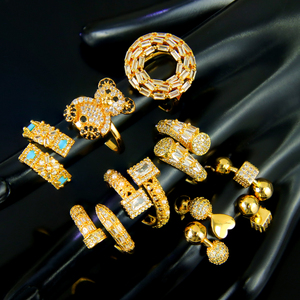 Trendy Italian Zirconia <b>Cocktail</b> <b>Rings</b> 21k <b>Gold</b> Plated Adjustable Fashion Bears <b>Ring</b> for Women Event Party - Product Image 6