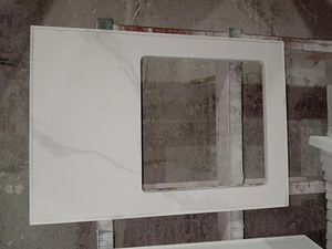 Comptoirs <span class=keywords><strong>de</strong></span> cuisine en pierre <span class=keywords><strong>de</strong></span> quartz blanc Calacutta artificielle île salle <span class=keywords><strong>de</strong></span> bain vanité dessus dosseret plaque carreaux - Product Image 3