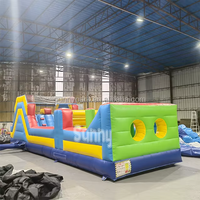 Parcours d'obstacles gonflable géant, château gonflable commercial combiné avec zone de saut pour enfants