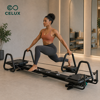 Mini Reformer Pilates Commercial Celux en Aluminium Noir, Machine d'Entraînement de Base Résistante à l'Usure pour Studio de Fitness à Fort Trafic