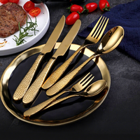 Ensemble de couverts de haute qualité en acier inoxydable avec motif à pois et détails dorés rétro pour hôtel, restaurant, fête, vente en gros, banquet