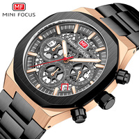 Montre pour homme MINI FOCUS de marque chinoise, quartz, luxe, acier inoxydable, étanche, montres creuses, multifonction, montre-bracelet pour affaires
