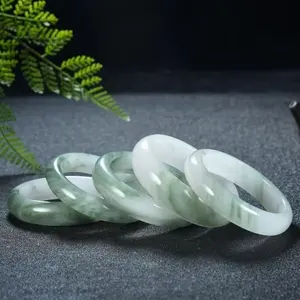 New Natural Tianshan Jadeite Thin Round Bracelet Original Ecological Pattern Floating Green Flower Jade Bangle Handring Jewelry