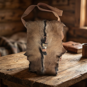 Real Fur Crossbody <b>Bag</b> <b>With</b> Leather Strap And Horn Charm Classic Unisex Style - Product Image 2