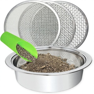 Ensemble de tamis à terre pour jardin en acier inoxydable rond, mailles interchangeables de 1 mm, 3 mm, 5 mm avec mini pelle, tamis à terre réutilisable pour rempotage - Product Image 1