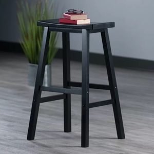 Tabouret de bar noir SINTERIOR 63 cm, assise en bois, sans dossier, hauteur comptoir, mobilier moderne pour la maison, îlot de cuisine - Product Image 2