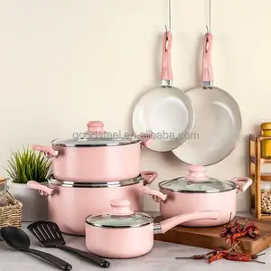 Cool Touch Handle non stick cookware set Popular hot sell pink Cookware Set Aluminum Nonstick cookware sets