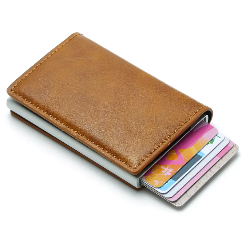 Luxury business christmas gift slim thin minimalist front pocket rfid-blocking pu leather wallets for men women