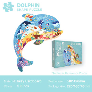 Puzzle en carton gris en forme <span class=keywords><strong>de</strong></span> dauphin <span class=keywords><strong>de</strong></span> 108 pièces, 310x428mm, jouet éducatif pour enfants, apprentissage précoce, Rompecabezas Infantil - Product Image 6
