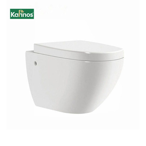 Ensemble WC mural en céramique blanc, sans bride, avec abattant à fermeture douce, design moderne, facile à nettoyer, pour salle de bain - Product Image 1