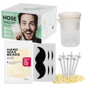 Kit de cera depilatoria Waxkiss para depilación nasal, granos de cera con aplicadores, pegatinas para bigote, cera depilatoria portátil en granos. - Product Image 1