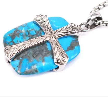 Fashon neue Design celtic cross und edelstein halskette, gebet halskette maß große türkis edelstein halskette