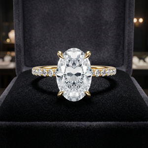 Anillo de Compromiso con Diamante Ovalado Cultivado en Laboratorio, Certificado por IGI, con Banda Pavé de 1.8mm en Forma de U, Joyería Clásica de Oro Amarillo para Mujer - Product Image 3
