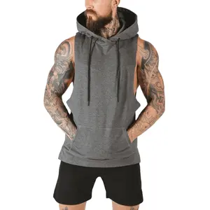 2018 hombres sin mangas sudadera ropa de gimnasio de fitness en blanco sin mangas con capucha venta al por mayor