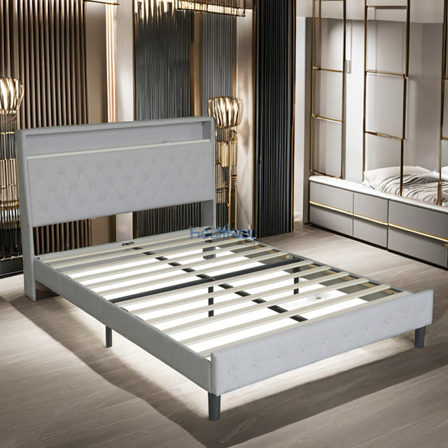 Nordic Style Modern Convertible Bedroom Furniture Upholstered Bed Velvet Material Smart Bed