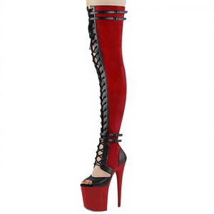Botas de tacón alto de 20 cm con plataforma y cremallera para mujer, estilo gótico, de PU, para otoño, para pole dance, con punta abierta y diseño sobre la rodilla - Product Image 3
