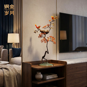 Copper And Gold Years All Copper Magpie Bird Ornament For Living Room Entrance Hall <b>Table</b> Decor - Product Image 3