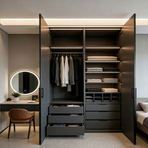 BALOM Modular Dark-Tone <b>Bedroom</b> Walk-in Closet Integrated Dressing Desk&Plant Niche Smart Wardrobe <b>Cabinet</b> With Ambient Lighting - Product Image 6