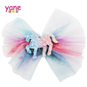 Bow hair clip Unicorn glitter rainbow-colored gauze clip fancy girls jojo siwa bow