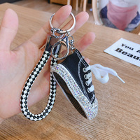 Porte-clés Chaussures en Toile Mignonnes avec Strass, Couleur Bonbon, en Cuir 3D, Effet Bling
