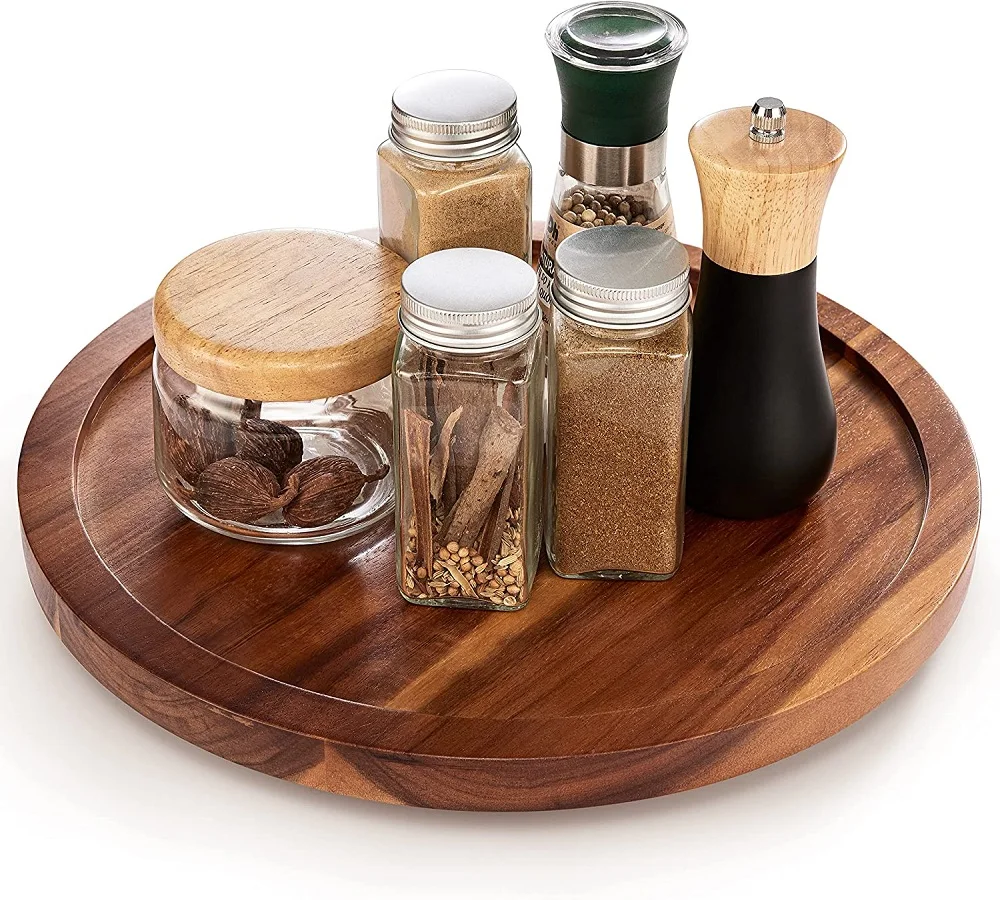 Wood Spice Rack Lazy Susan - Kitchen Turntable Storage