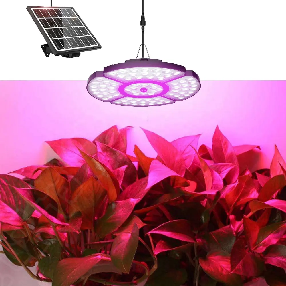 Solar growing floodlights with solar panels outdoor indoor Hydroponic IP65 waterproof UV led plant growth lights