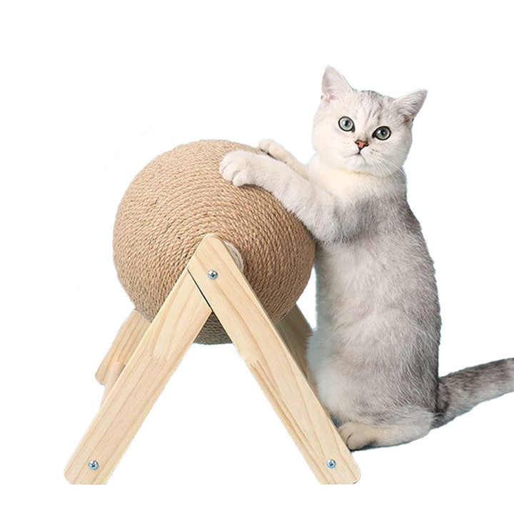 Balacoo Cat Scratching Ball - Sisal Rotatable Toy With Stand For Kittens & Small Cats
