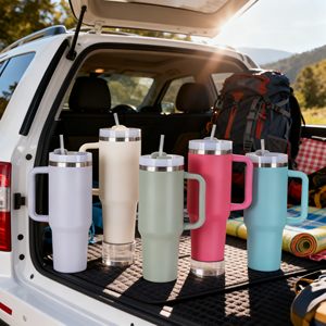 Gobelets et mugs isothermes en acier inoxydable à double paroi, personnalisables, pour sublimation, avec paille et poignée, 32oz et 40oz, vente en gros - Product Image 1