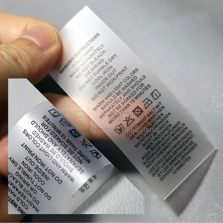 Adesivo transparente de cuidados com roupas, etiqueta por atacado personalizada com tela de logoscreen, etiquetas de lavagem tpu para roupa de banho