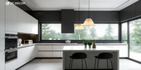 Ensemble d'armoires de cuisine modulaires en bois massif et granit DC DECOR, éclairage LED, ignifuge, écologique, construction durable, moderne, garantie 3 ans