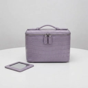 JOYSUN Élégante trousse de toilette violette à texture croco, trousse de maquillage de voyage en cuir PU imperméable avec miroir, cadeau pour femmes - Product Image 1